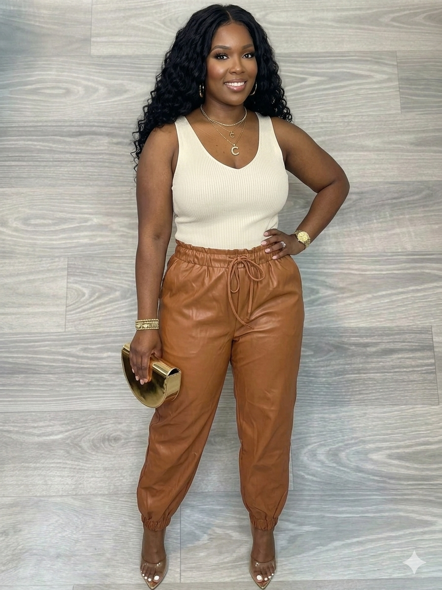The Boss Babe" Burgundy Leather Joggers