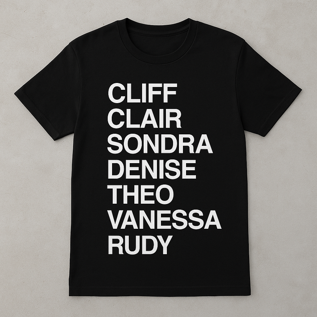 Unisex Tee Shirt with Name Text Design - Cliff, Clair, Sondra, Denise, Theo, Vanessa, Rudy Black Tee Shortsleeve Streetwear Summer Crewneck Casual Top Classic Menswear