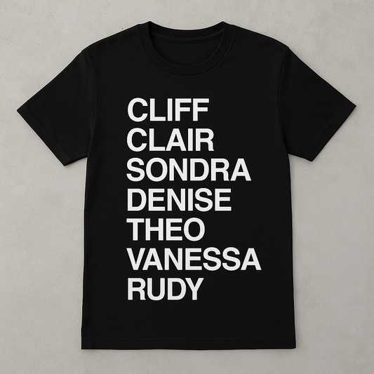 Unisex Tee Shirt with Name Text Design - Cliff, Clair, Sondra, Denise, Theo, Vanessa, Rudy Black Tee Shortsleeve Streetwear Summer Crewneck Casual Top Classic Menswear