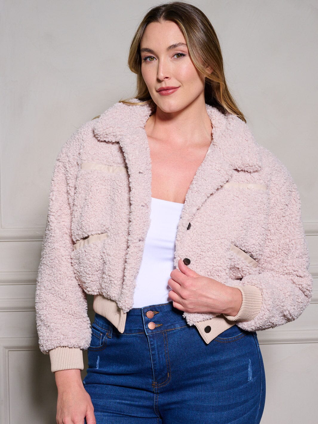 Plus Size Cropped long sleeve teddy bear jacket (PRE-ORDER!)